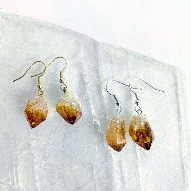 Crystal Point Earrings - Citrine Gold or Silver Bail