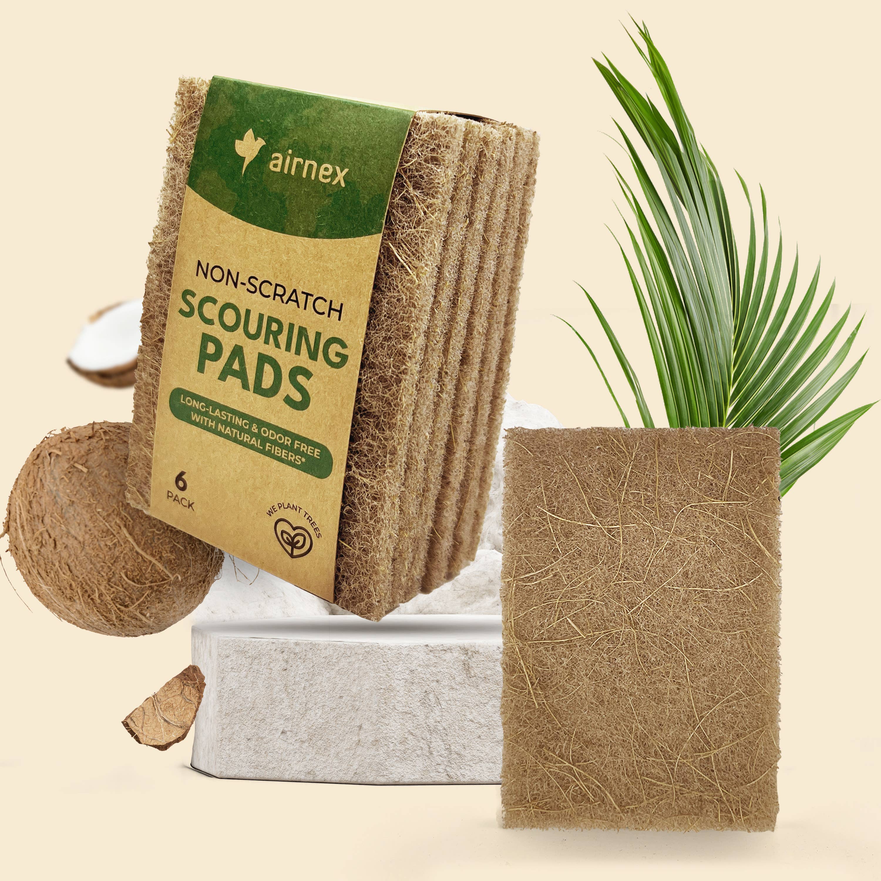Eco Kitchen Cleaning Supplies - 6 Pack Coconut Scourer