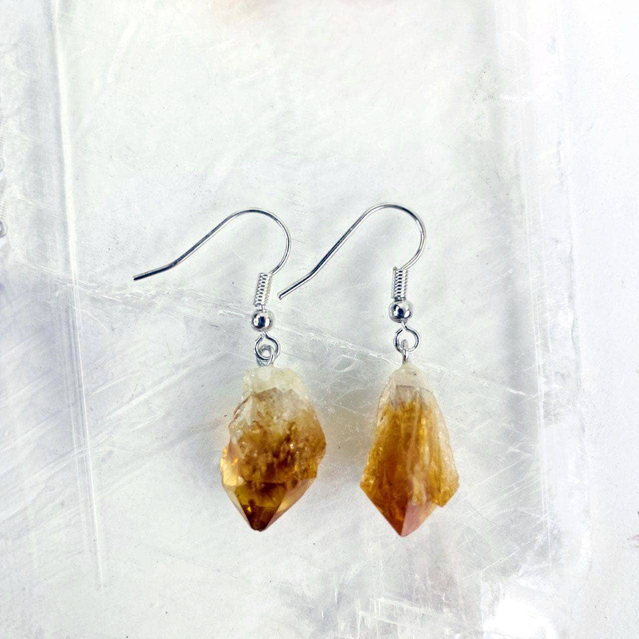 Crystal Point Earrings - Citrine Gold or Silver Bail