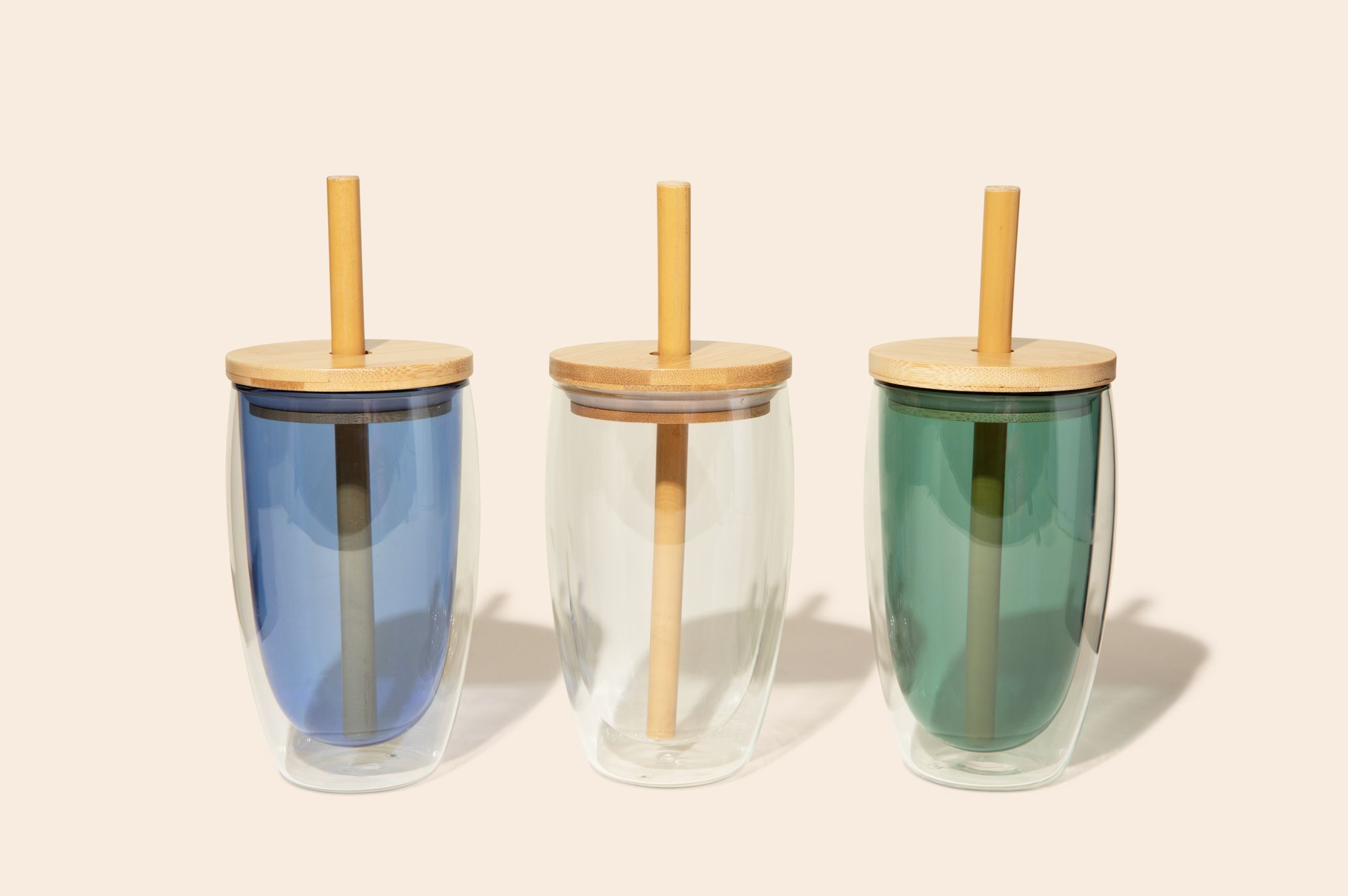 Reusable Glass Tumbler Cup + Bamboo Straw (Clear)