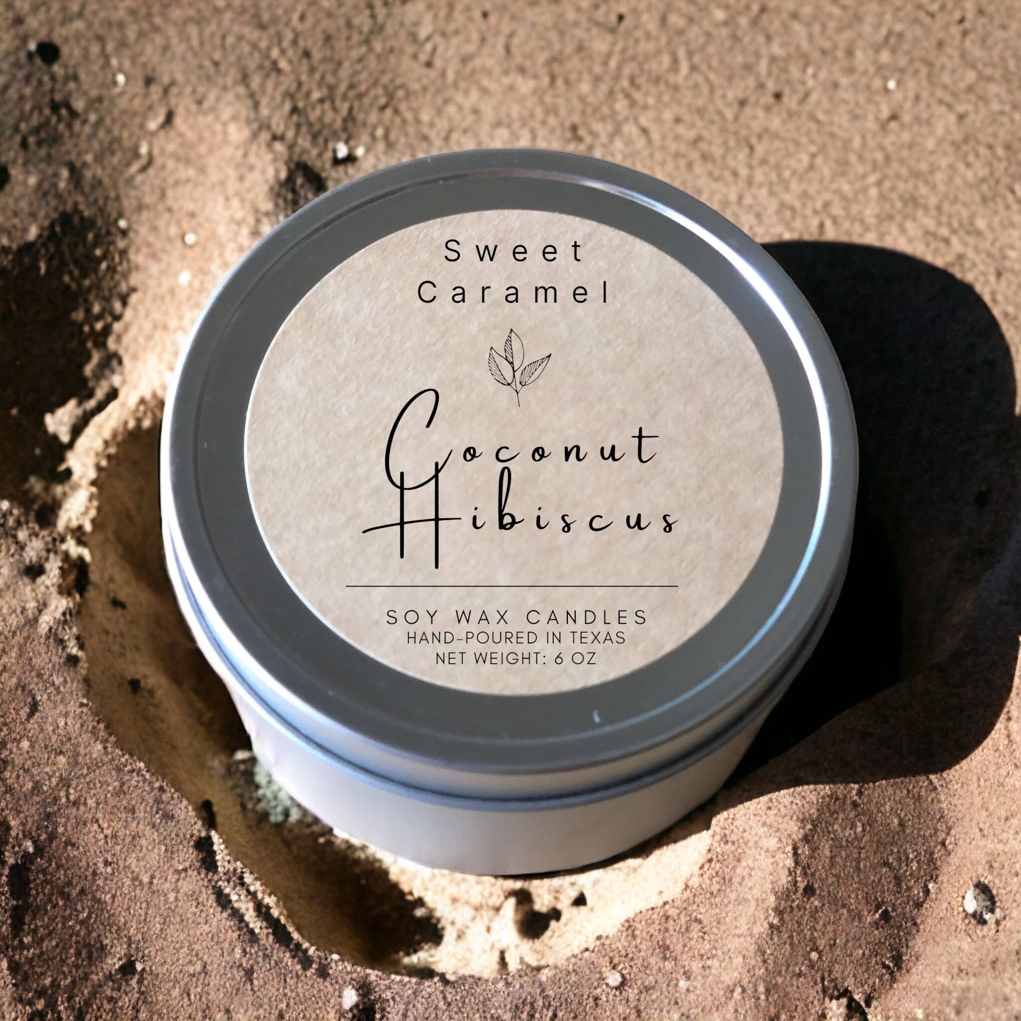 Sweet Caramel Coconut Hibiscus Soy Candle - 8 oz tins