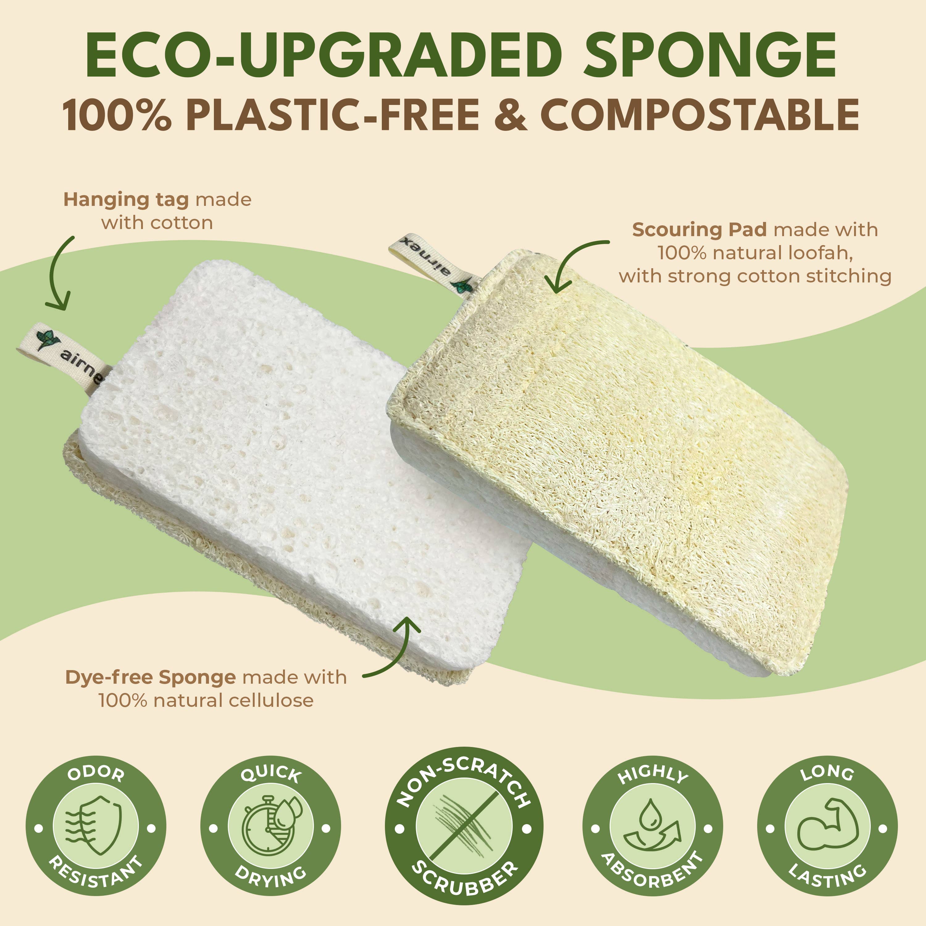 Kitchen Sponge with Zero Plastic - 1 Pack Loofah Sponges
