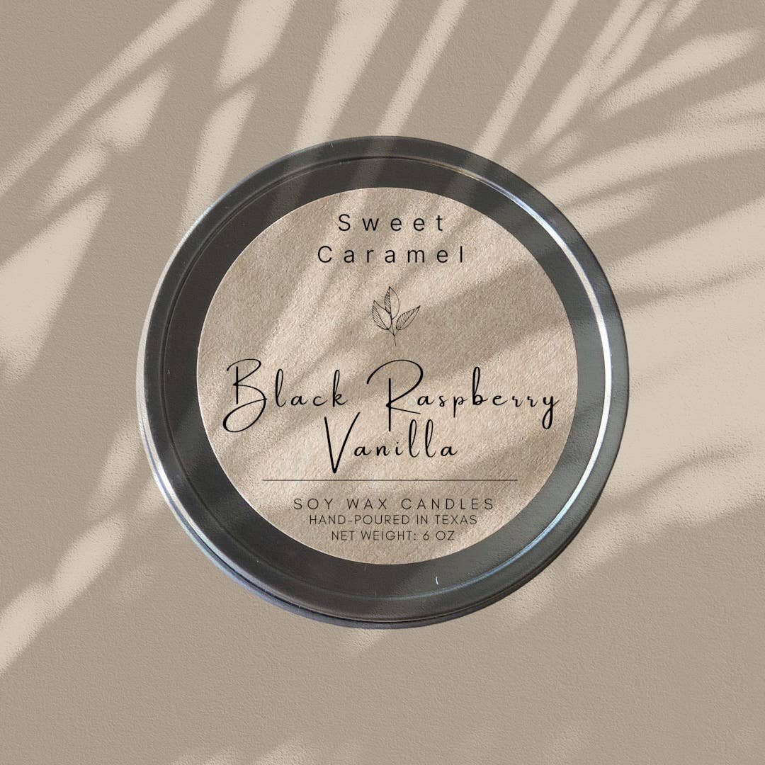 Sweet Caramel Black Raspberry Vanilla Soy Candle - 8 oz tins