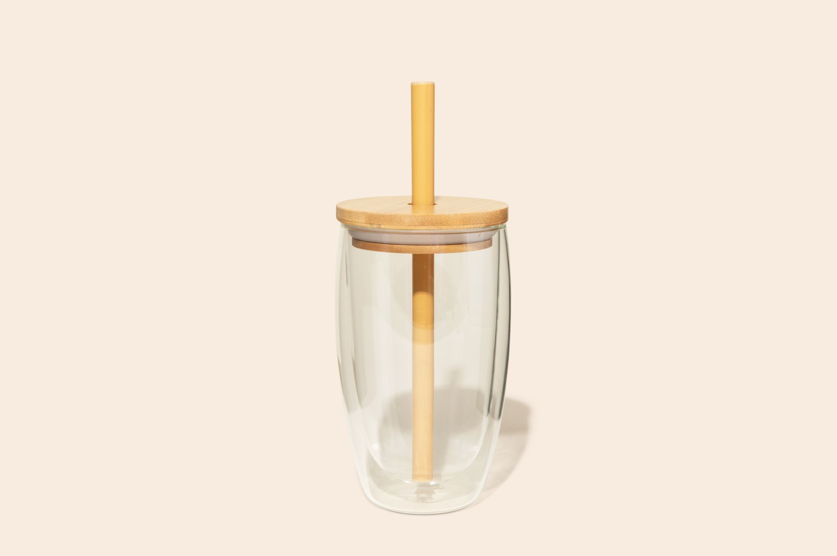 Reusable Glass Tumbler Cup + Bamboo Straw (Clear)