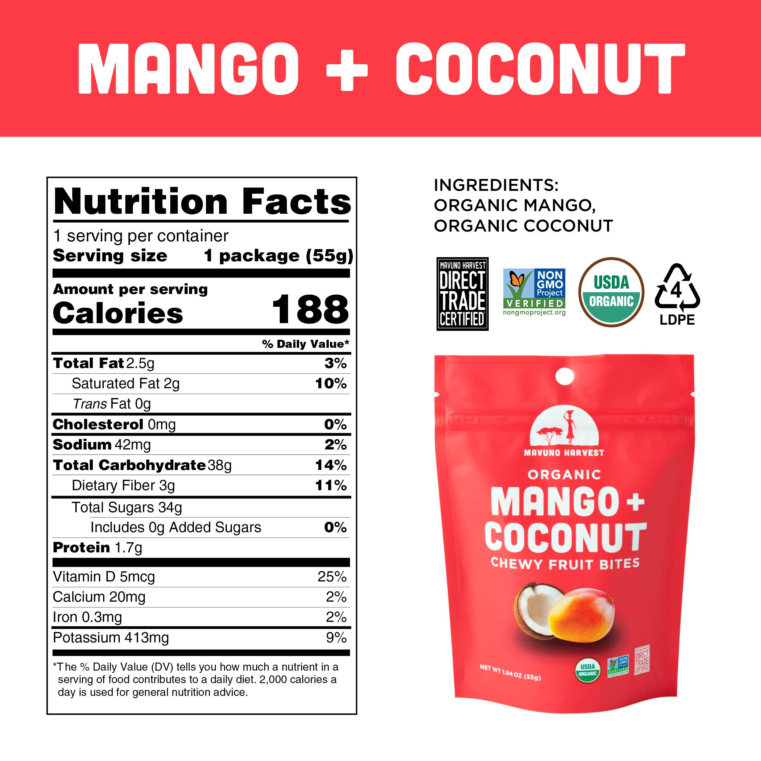 Mavuno Harvest Organic -Mango + Coconut Fruit Bites