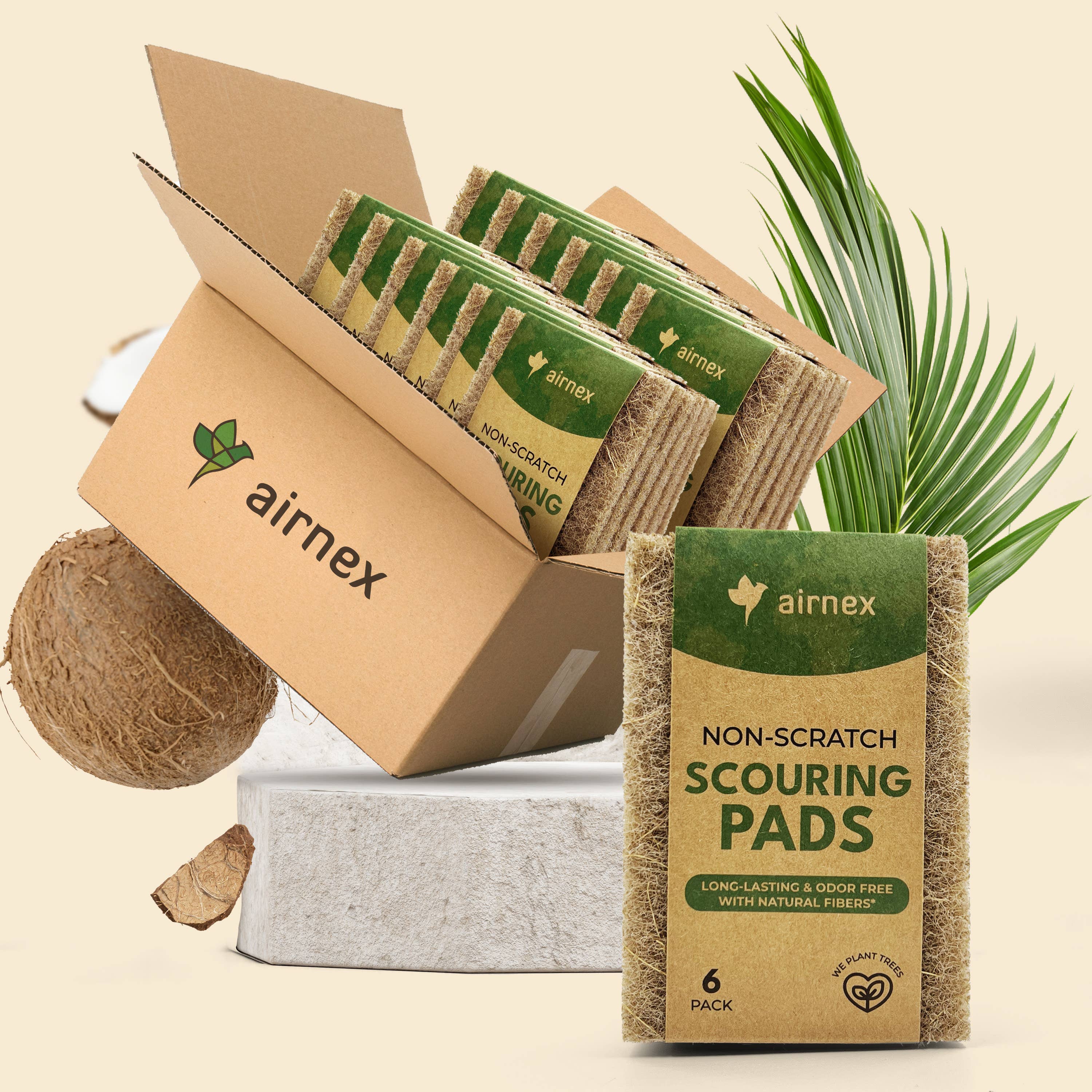 Eco Kitchen Cleaning Supplies  - 6 Pack Coconut Scourer