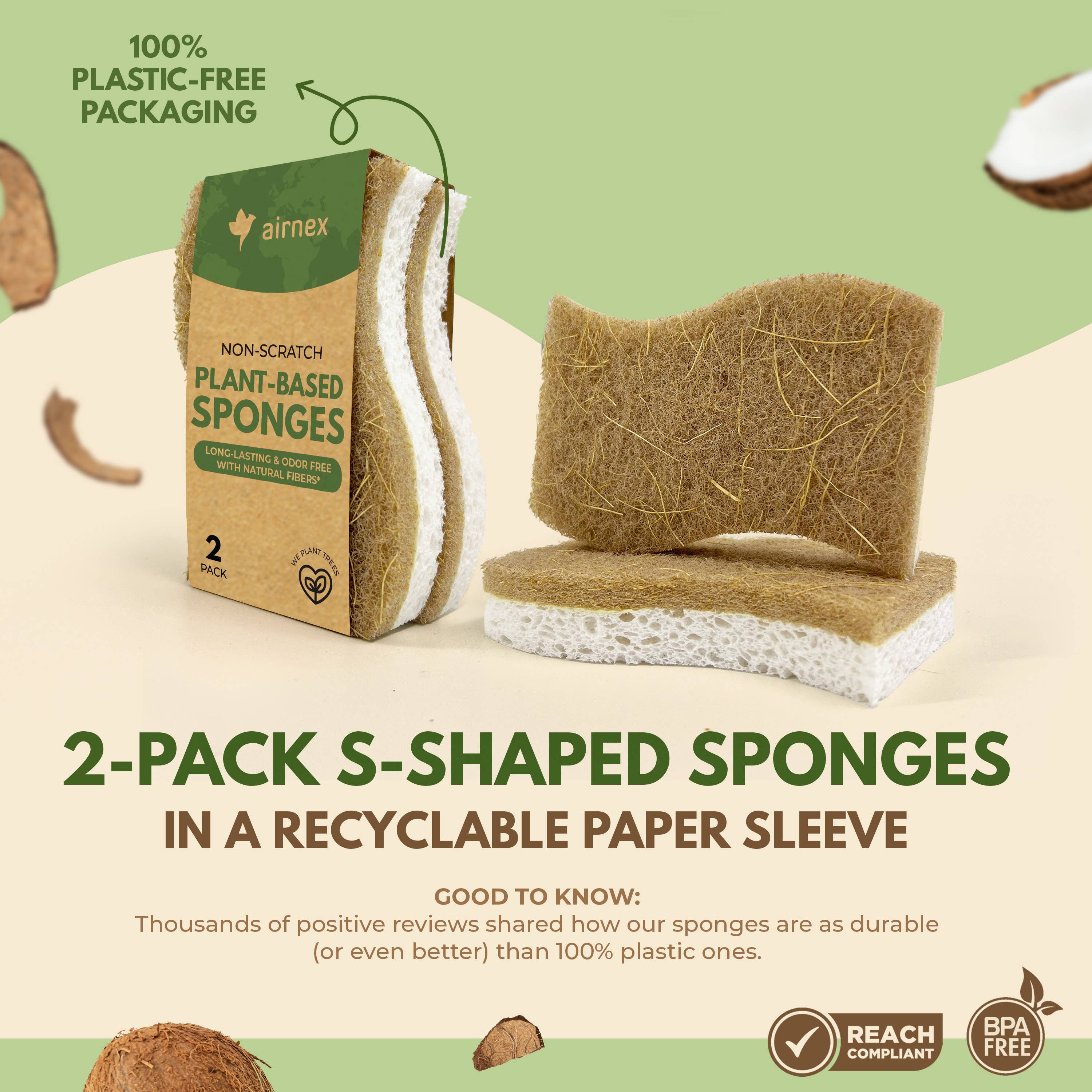 Eco Friendly Sponges for Cleaning - 2 Pack Dish Sponges