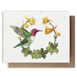 Small Victories- Anna's Hummingbird & Yellow Larkspur Plantable Herb Card