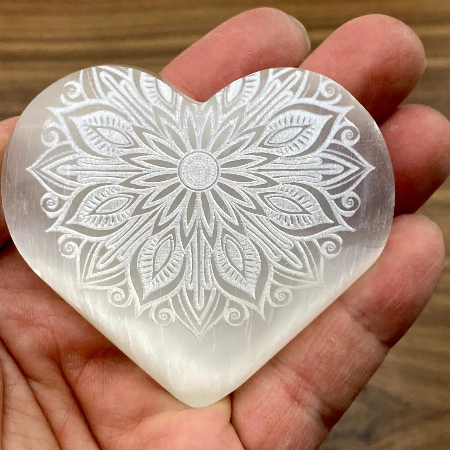 Zen and Meow - Selenite Heart Laser Engraved Mandala #1