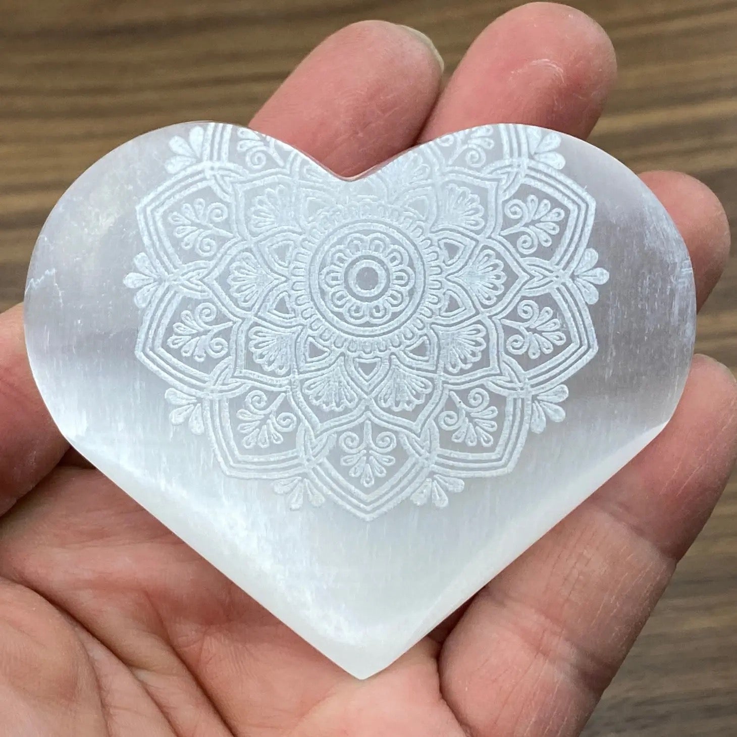 Zen and Meow - Selenite Heart Laser Engraved Mandala #3