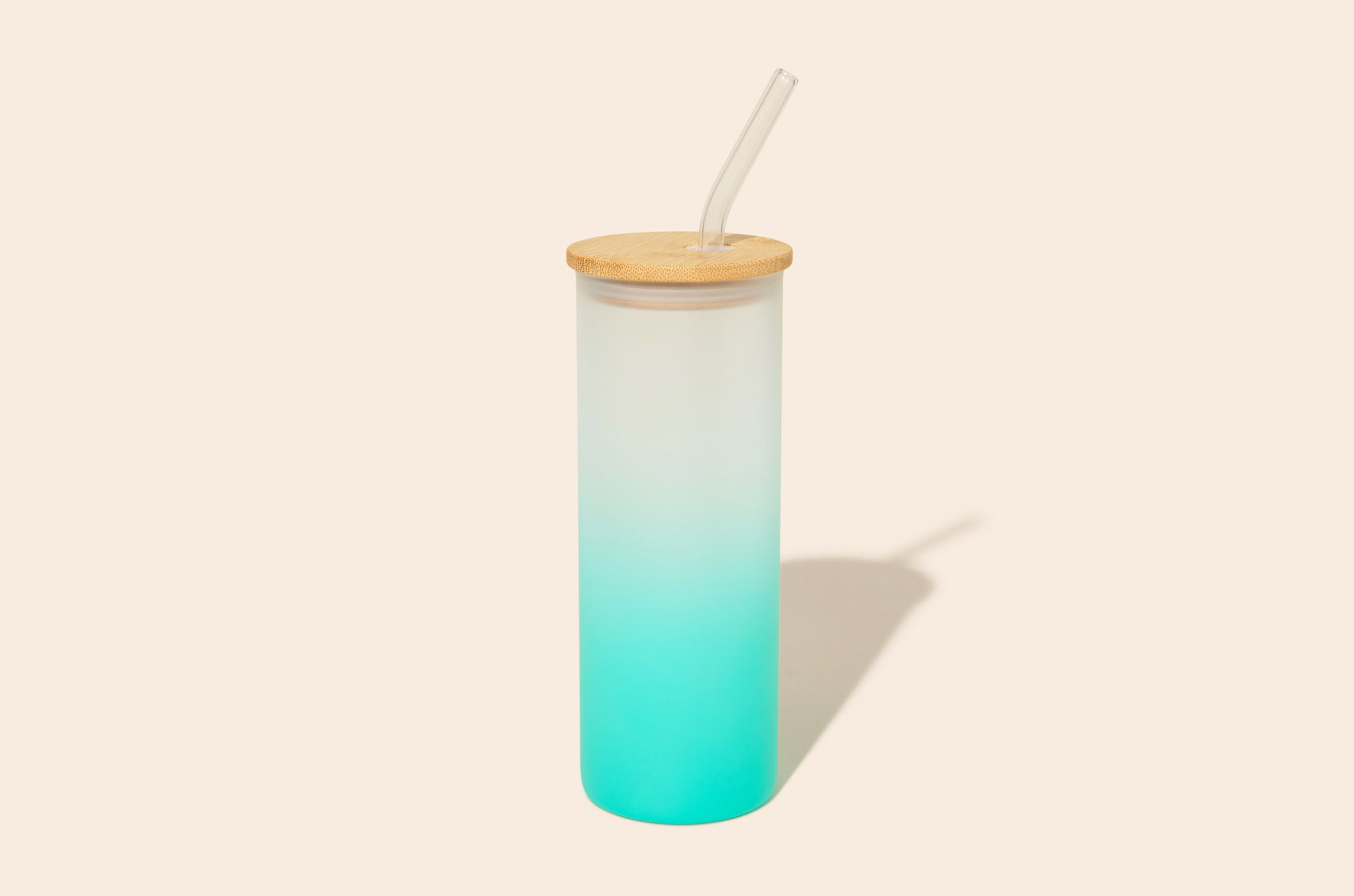 Colored Tall Glass Cup with Glass Straw | Summer