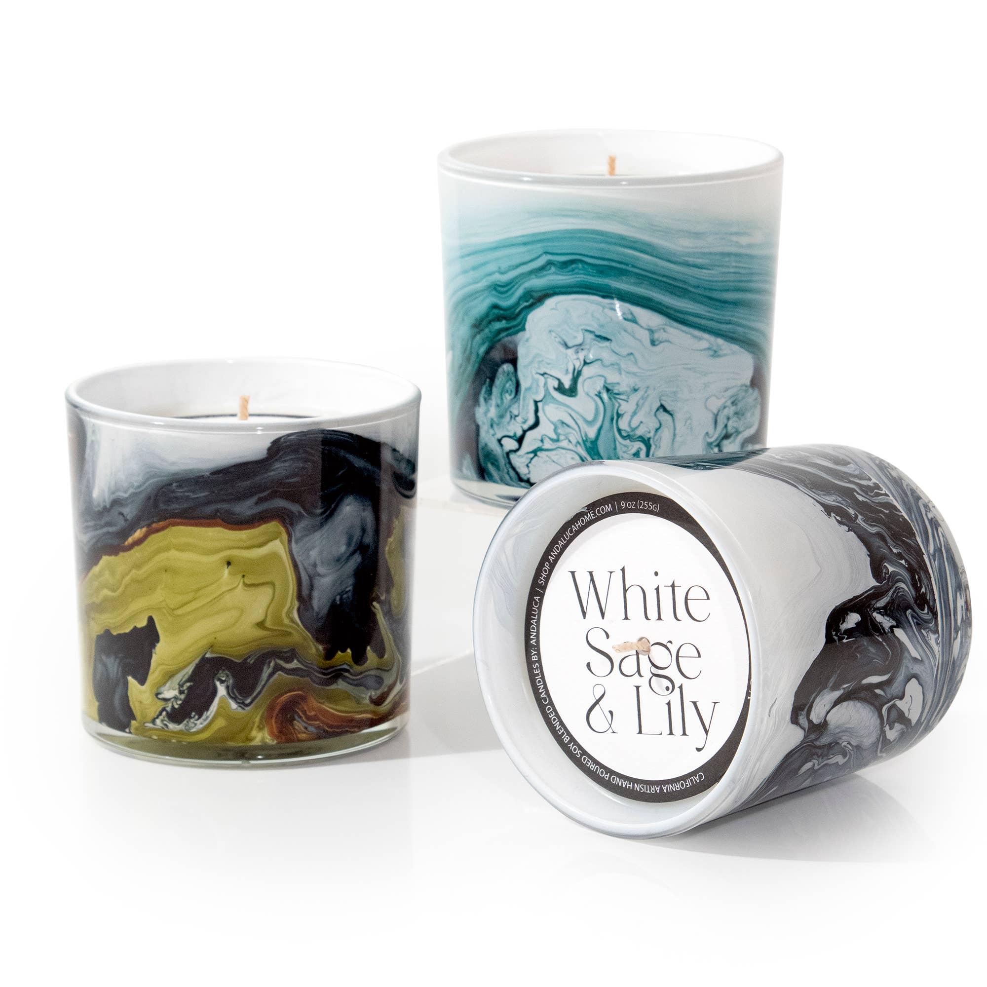 Andaluca White Sage & Lily 14 oz. Swirl Glass Candle