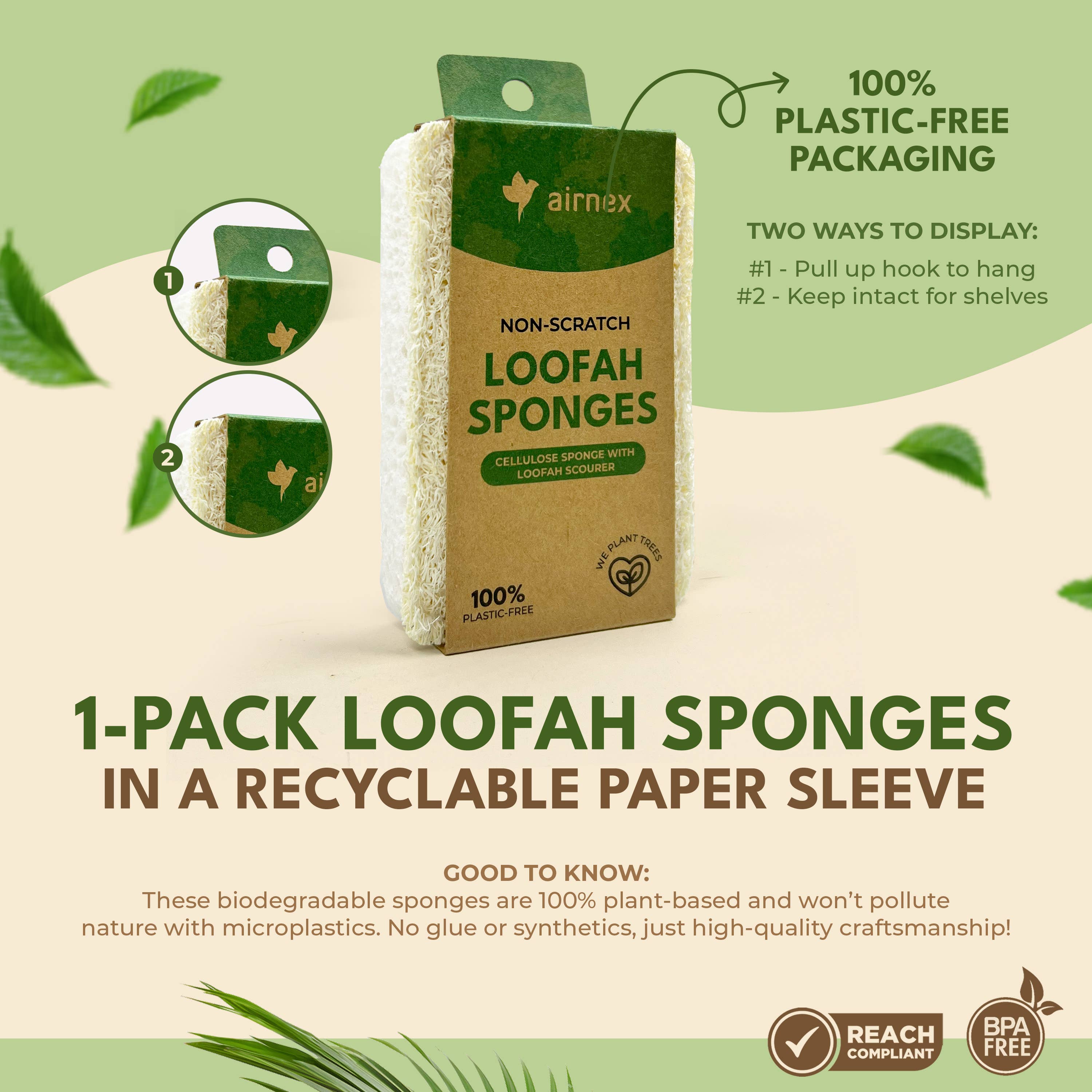 Kitchen Sponge with Zero Plastic - 1 Pack Loofah Sponges