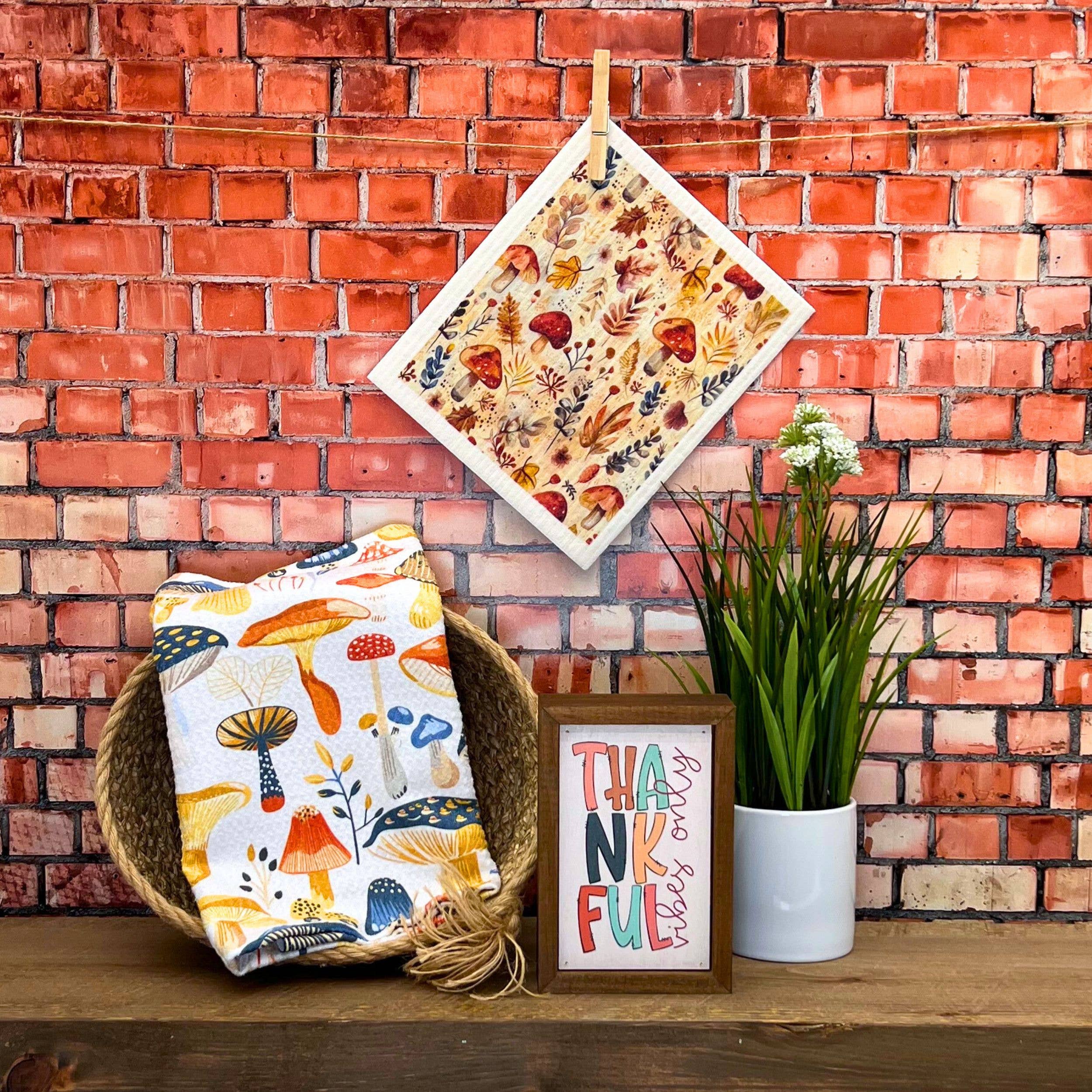 Driftless Studios Fall Harvest Mushrooms Swedish Dishcloth - Fall Decor