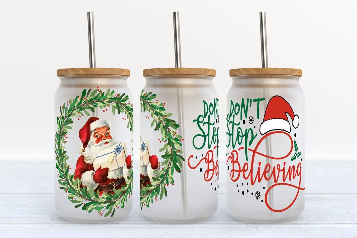 Don't Stop Believing Christmas Gnomes 16oz Libbey Glass Tumbler