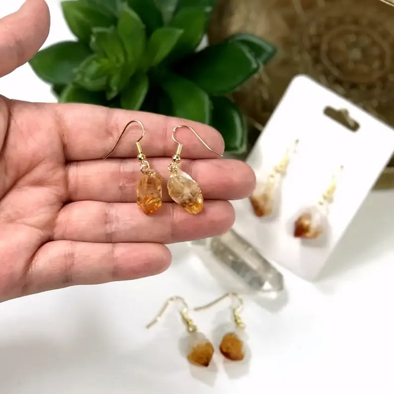 Crystal Point Earrings -  Citrine  Gold or Silver Bail