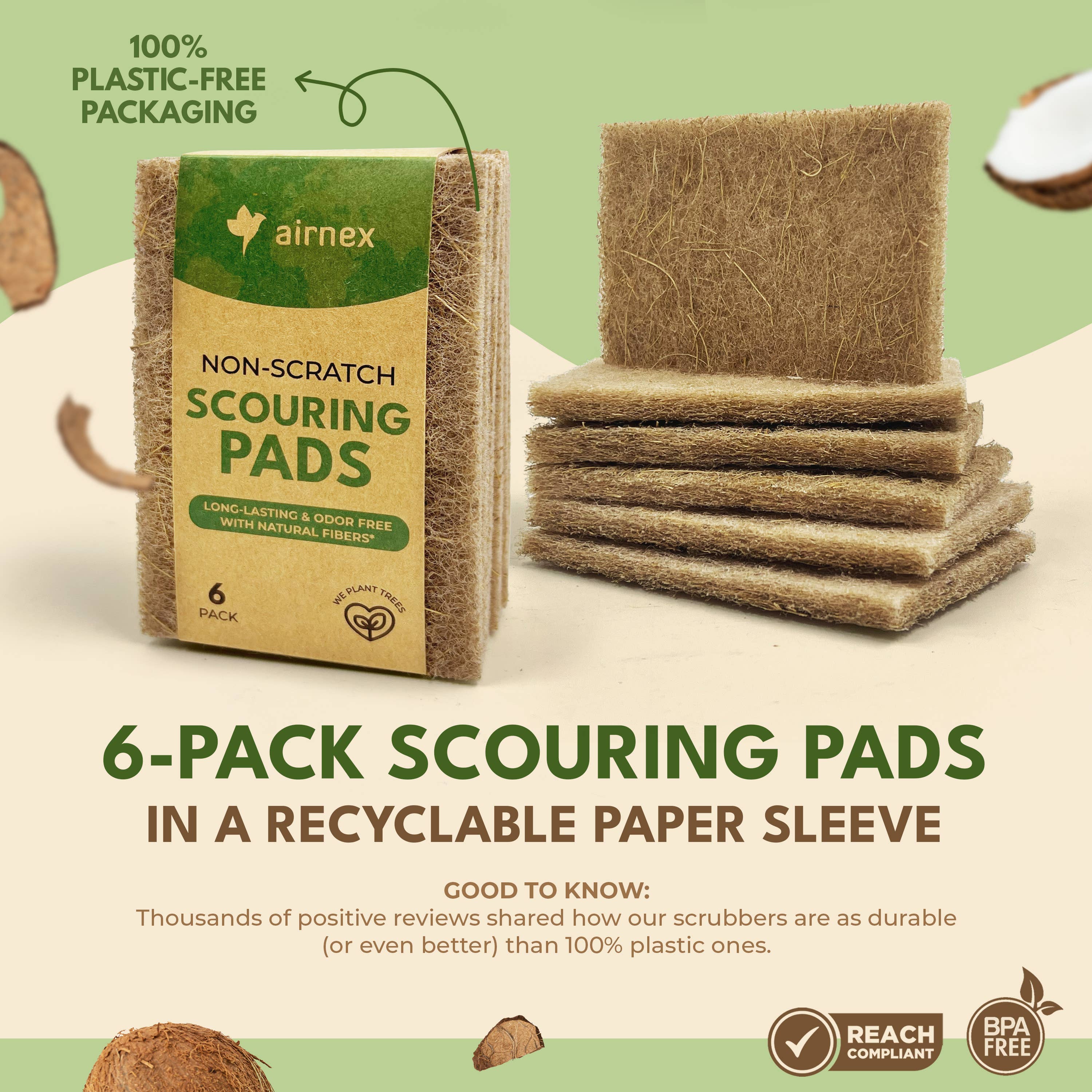 Eco Kitchen Cleaning Supplies  - 6 Pack Coconut Scourer