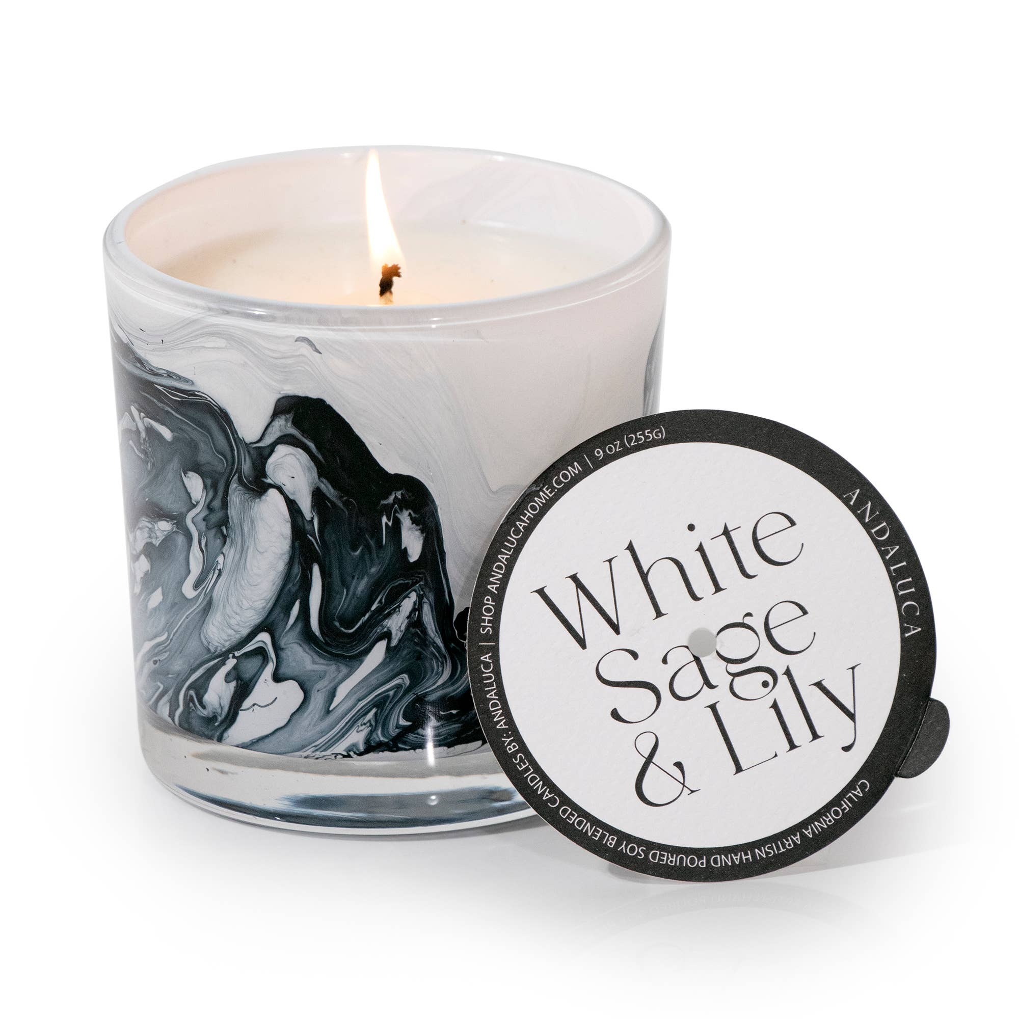 Andaluca White Sage & Lily 14 oz. Swirl Glass Candle