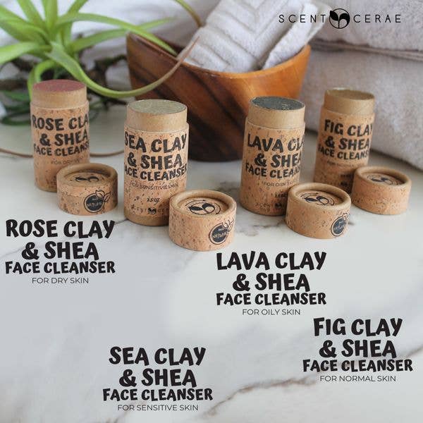 ScentCerae Clay & Shea face & body cleansers travel size push ups