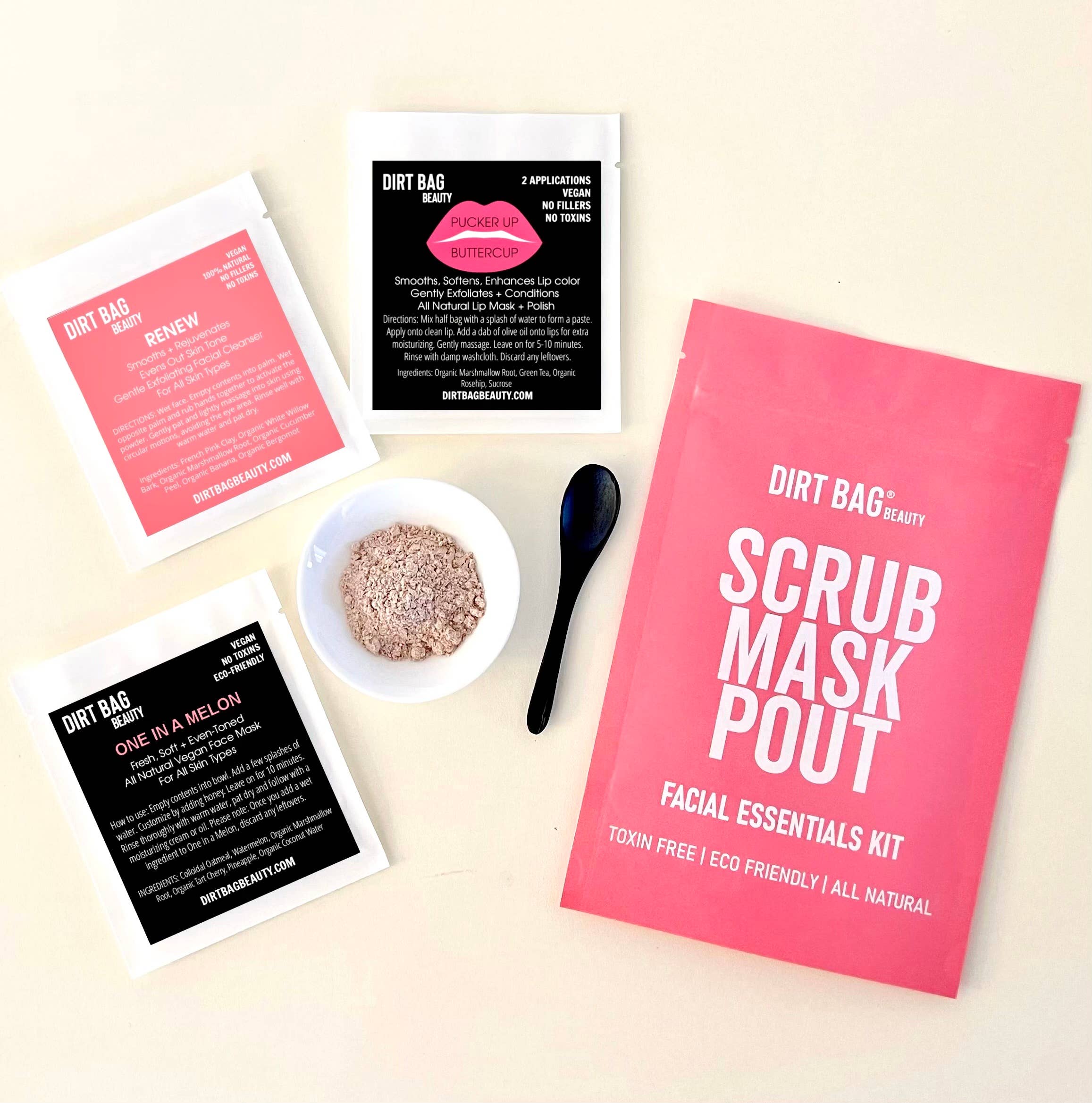 Dirt Bag - Facial Kit -Facial Scrub, Facial Mask, Lip Mask, Mixing Bowl