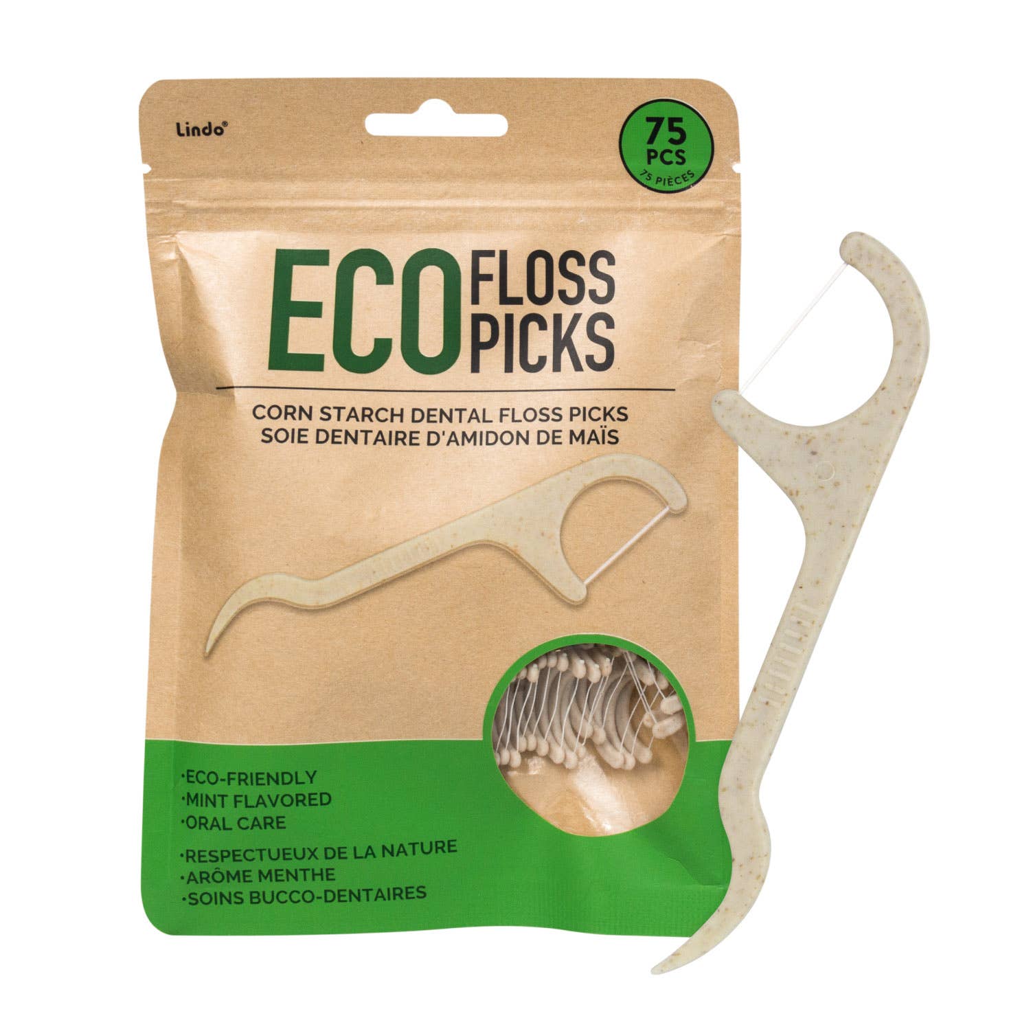 Lindo Eco Floss Picks - Corn Starch - 75pcs/pk