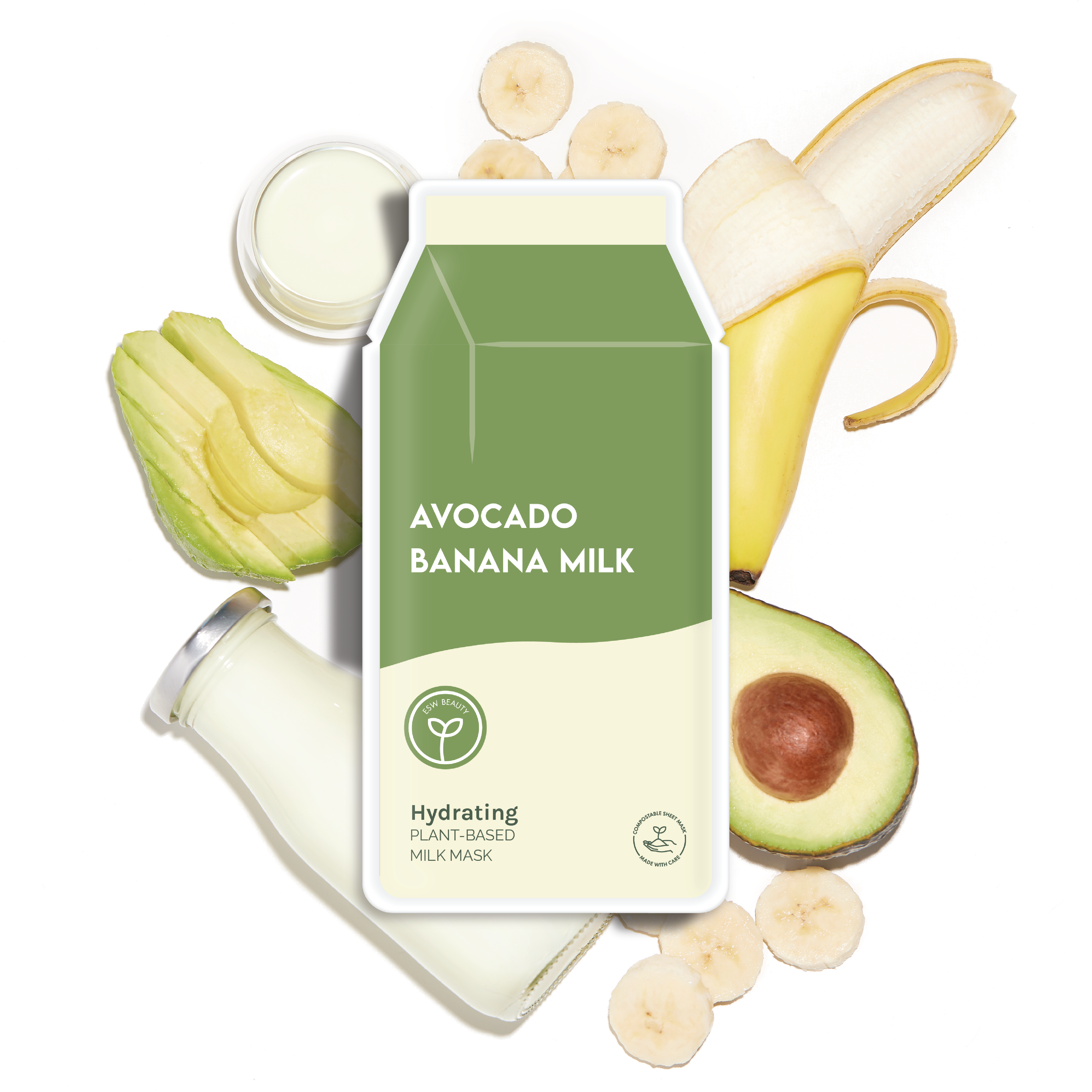 ESW Avocado Banana Milk Hydrating Plant-Based Milk Sheet Mask