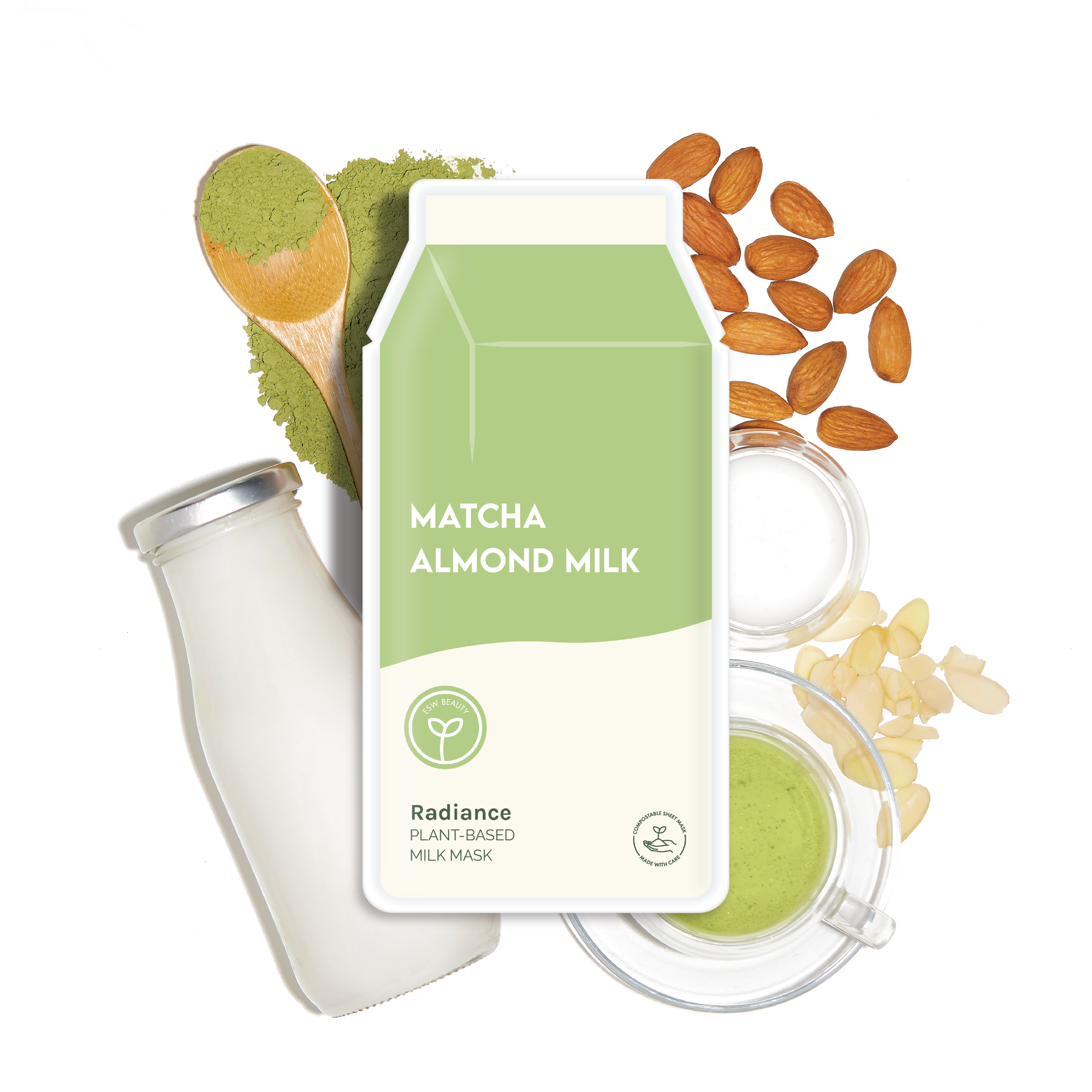 ESW Matcha Almond Milk Radiance Plant-Based Milk Sheet Mask