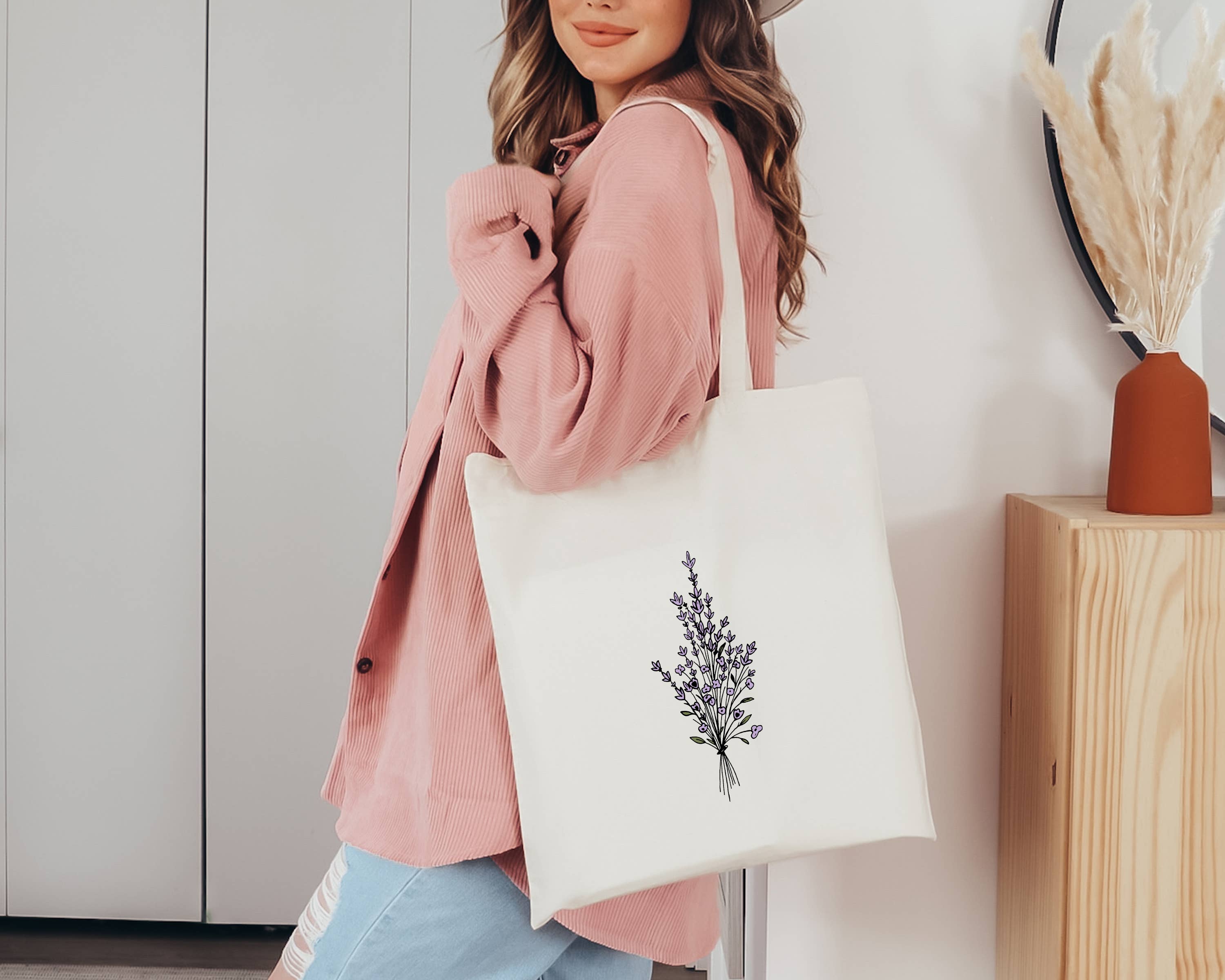 Brush & Bird Lavender Flower Art Tote Bag | Cotton Market Bag