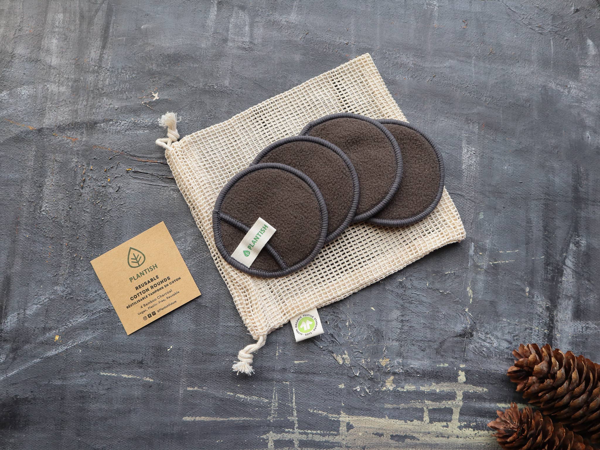 Plantish - Reusable Cotton Rounds - Bamboo Charcoal